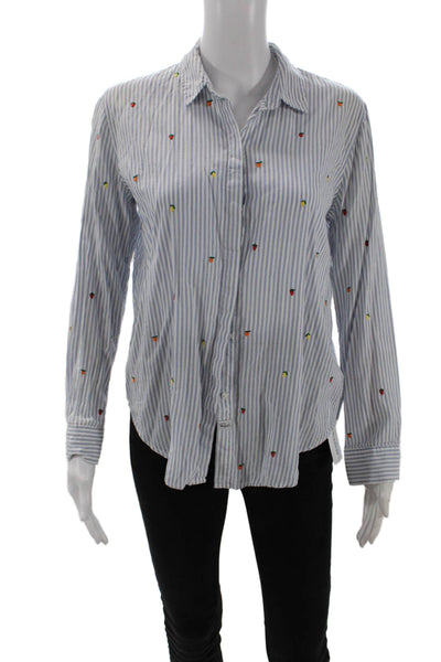 Rails Womens Button Front Collared Striped Strawberry Shirt Blue White Small
