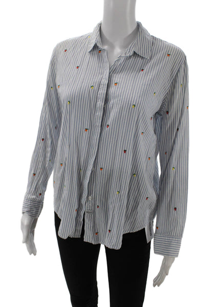 Rails Womens Button Front Collared Striped Strawberry Shirt Blue White Small
