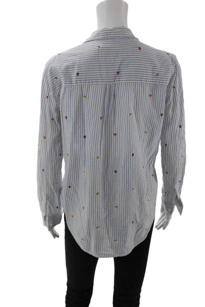 Rails Womens Button Front Collared Striped Strawberry Shirt Blue White Small