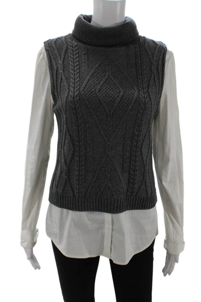 Bailey 44 Womens Long Sleeve Turtleneck Layered Sweater Gray White Size Small