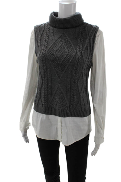 Bailey 44 Womens Long Sleeve Turtleneck Layered Sweater Gray White Size Small