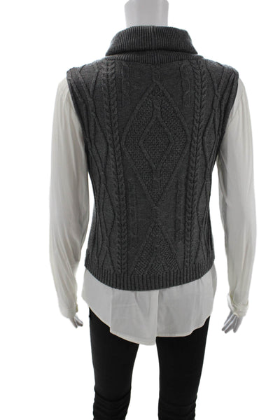 Bailey 44 Womens Long Sleeve Turtleneck Layered Sweater Gray White Size Small