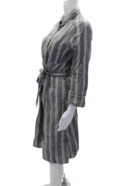 Max Studio Womens Striped Button Up Collared Dress Gray Size M