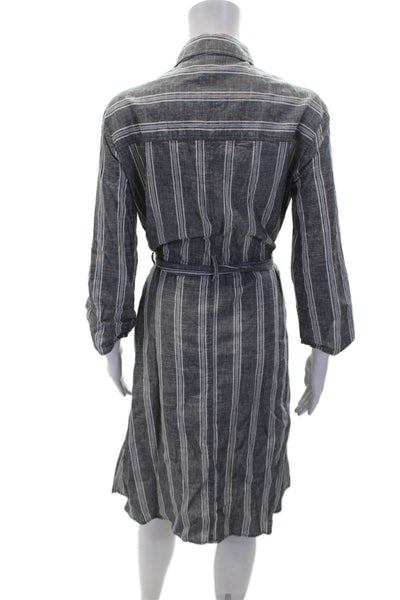 Max Studio Womens Striped Button Up Collared Dress Gray Size M