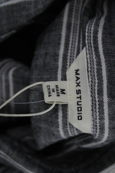 Max Studio Womens Striped Button Up Collared Dress Gray Size M