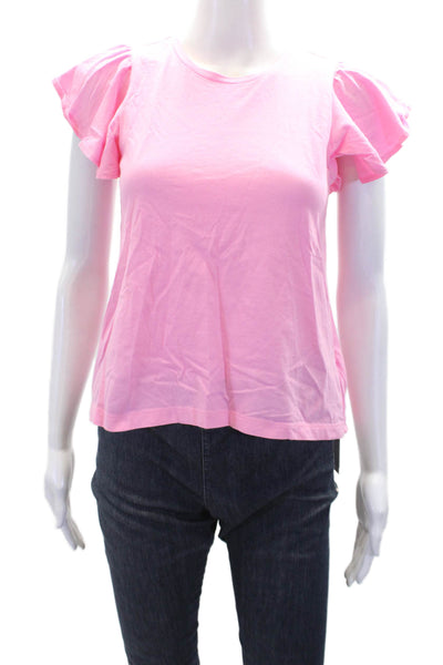 Crewcuts Girls Cotton Short Ruffle Sleeve T Shirt Pink Size L