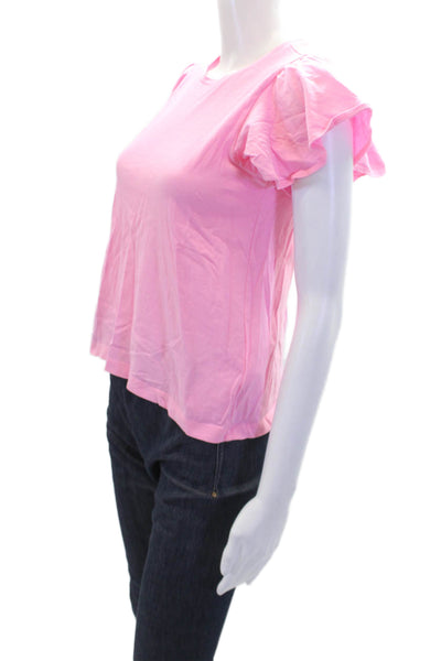 Crewcuts Girls Cotton Short Ruffle Sleeve T Shirt Pink Size L