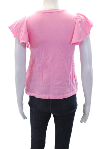 Crewcuts Girls Cotton Short Ruffle Sleeve T Shirt Pink Size L