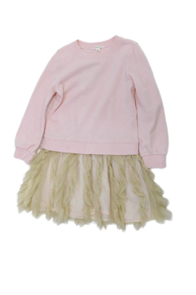 Crewcuts Girls Long Sleeve Metallic Ruffle Dress Pink Size 7