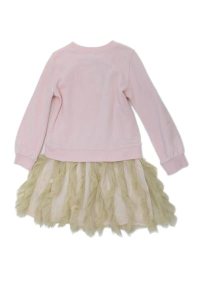 Crewcuts Girls Long Sleeve Metallic Ruffle Dress Pink Size 7