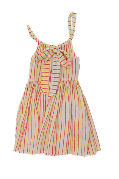 Morely Girls Cotton Striped Sleeveless Bow Dress Red Yellow Size 8