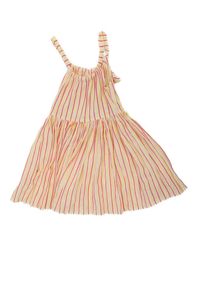 Morely Girls Cotton Striped Sleeveless Bow Dress Red Yellow Size 8