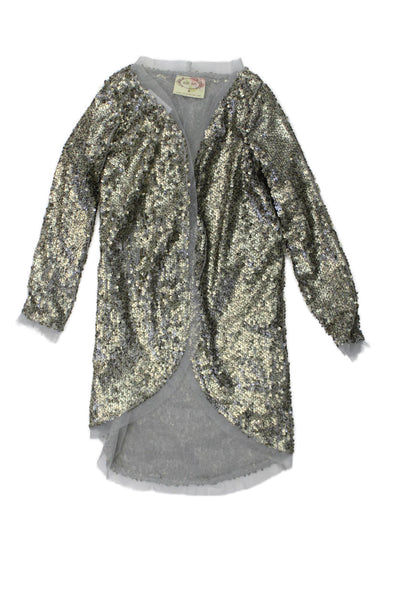 Mia Joy Girls Sequin Open Front Long Sleeve Cardigan Gold Size 6