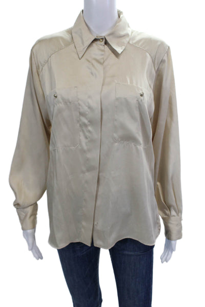 Zara Womens Long Sleeves Button Down Blouse Mocha Beige Size Medium