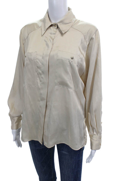 Zara Womens Long Sleeves Button Down Blouse Mocha Beige Size Medium