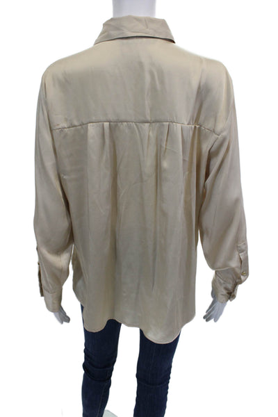 Zara Womens Long Sleeves Button Down Blouse Mocha Beige Size Medium