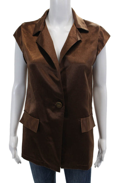 Muze Womens Short Sleeves Button Closure Blouse Chocolate Brown Size Small