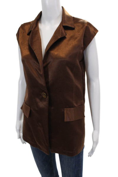 Muze Womens Short Sleeves Button Closure Blouse Chocolate Brown Size Small