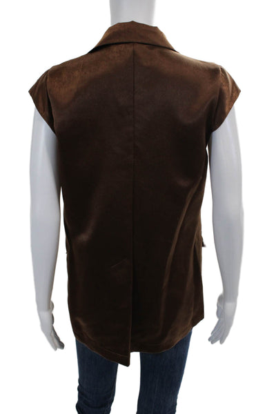 Muze Womens Short Sleeves Button Closure Blouse Chocolate Brown Size Small