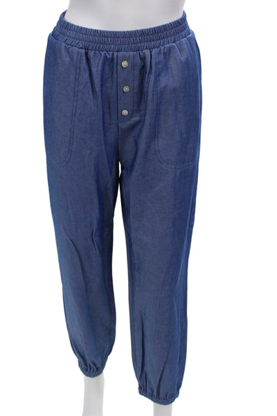 Muze Womens Pull On Button Up High Rise Harem Pants Blue Size Large