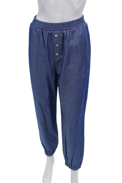 Muze Womens Pull On Button Up High Rise Harem Pants Blue Size Large