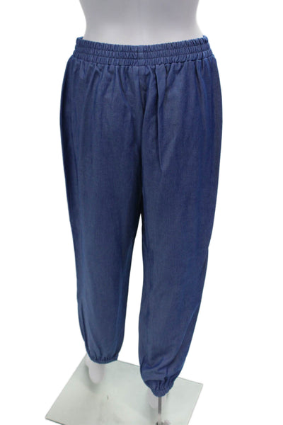 Muze Womens Pull On Button Up High Rise Harem Pants Blue Size Large