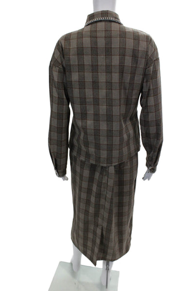 Muze Womens Plaid Button Down Shirt Maxi Skirt Set Brown Size Medium