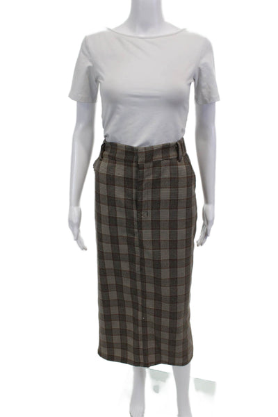 Muze Womens Plaid Button Down Shirt Maxi Skirt Set Brown Size Medium