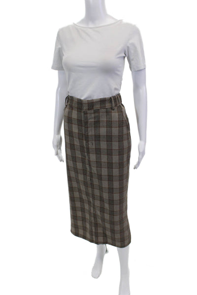Muze Womens Plaid Button Down Shirt Maxi Skirt Set Brown Size Medium