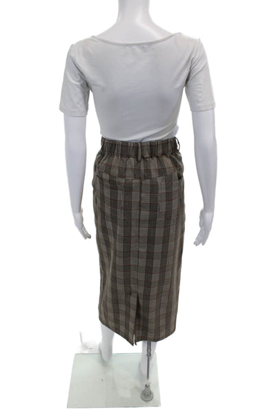 Muze Womens Plaid Button Down Shirt Maxi Skirt Set Brown Size Medium