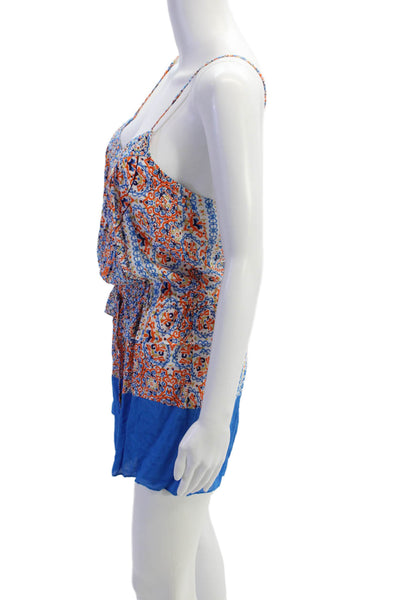 Shoshanna Womens Spaghetti Strap Scoop Neck Abstract Romper Blue White Small