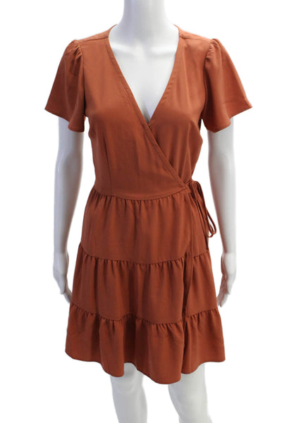Abercrombie & Fitch Womens Short Sleeve V Neck Mini Wrap Dress Brown Size ST