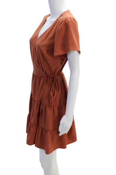 Abercrombie & Fitch Womens Short Sleeve V Neck Mini Wrap Dress Brown Size ST