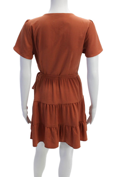 Abercrombie & Fitch Womens Short Sleeve V Neck Mini Wrap Dress Brown Size ST