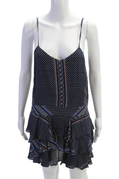 Derek Lam 10 Crosby Womens Side Zip Spaghetti Strap Abstract Dress Navy Small