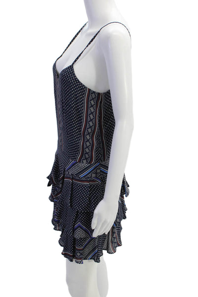 Derek Lam 10 Crosby Womens Side Zip Spaghetti Strap Abstract Dress Navy Small