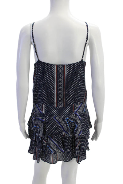 Derek Lam 10 Crosby Womens Side Zip Spaghetti Strap Abstract Dress Navy Small