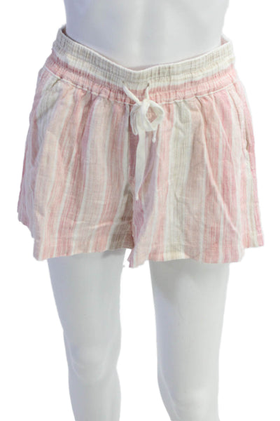 Splendid Womens Drawstring Striped Short Shorts White Pink Size XS