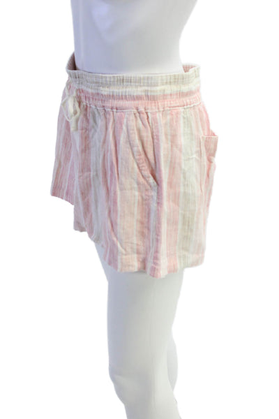 Splendid Womens Drawstring Striped Short Shorts White Pink Size XS