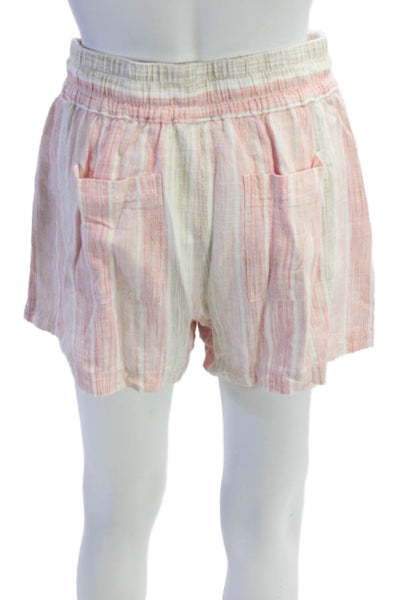 Splendid Womens Drawstring Striped Short Shorts White Pink Size XS