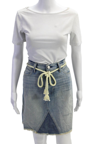 Amo Womens Button Fly Fringe Denim Pencil Skirt Blue Size 25