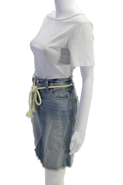 Amo Womens Button Fly Fringe Denim Pencil Skirt Blue Size 25