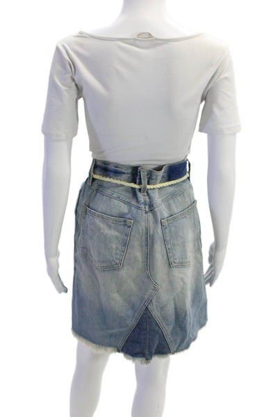 Amo Womens Button Fly Fringe Denim Pencil Skirt Blue Size 25