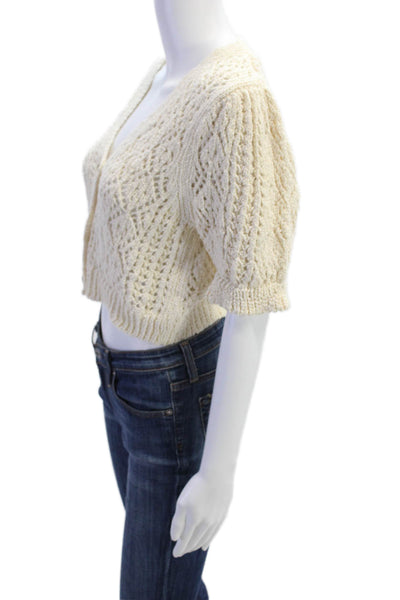 Zara Womens Button Front Short Sleeve Open Knit Cardigan Sweater White Size Smal