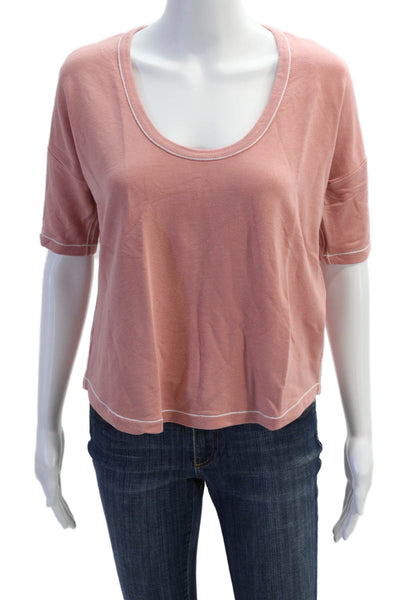 Rag & Bone Womens Short Sleeve Scoop Neck Boxy Tee Shirt Pink Cotton Size XS