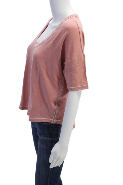 Rag & Bone Womens Short Sleeve Scoop Neck Boxy Tee Shirt Pink Cotton Size XS