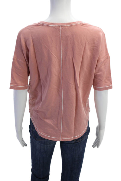 Rag & Bone Womens Short Sleeve Scoop Neck Boxy Tee Shirt Pink Cotton Size XS
