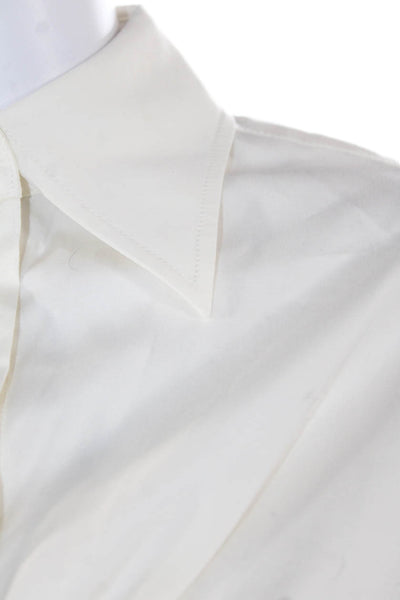 Anna Quan Womens Cotton Ruched V-Neck Long Sleeve Blouse Top White Size 6
