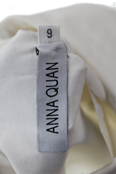 Anna Quan Womens Cotton Ruched V-Neck Long Sleeve Blouse Top White Size 6