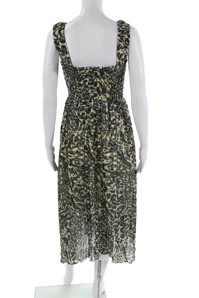 Ganni Womens Animal Print Pleated Sleeveless Maxi Dress Gray Multi Size 34